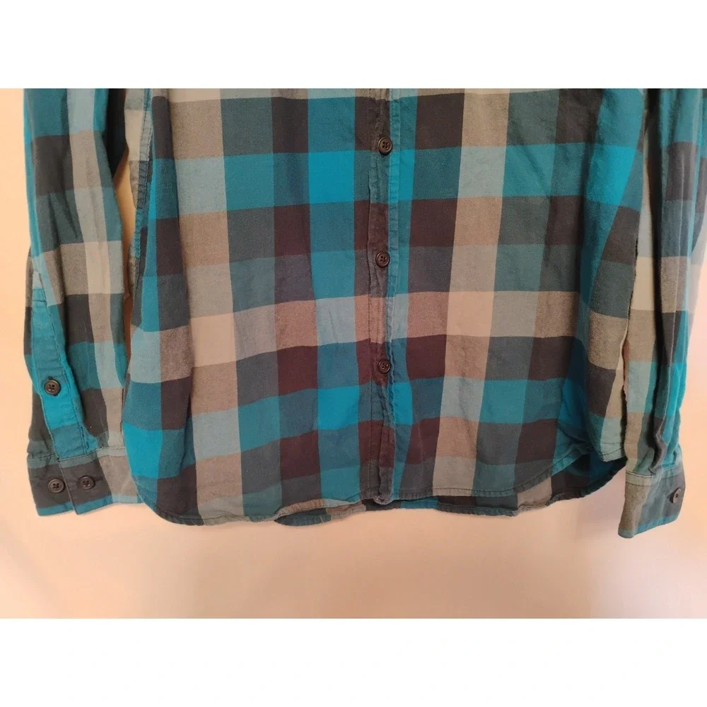 Columbia‎ Mens Medium M Black Blue Checkered Button Down Dress Shirt